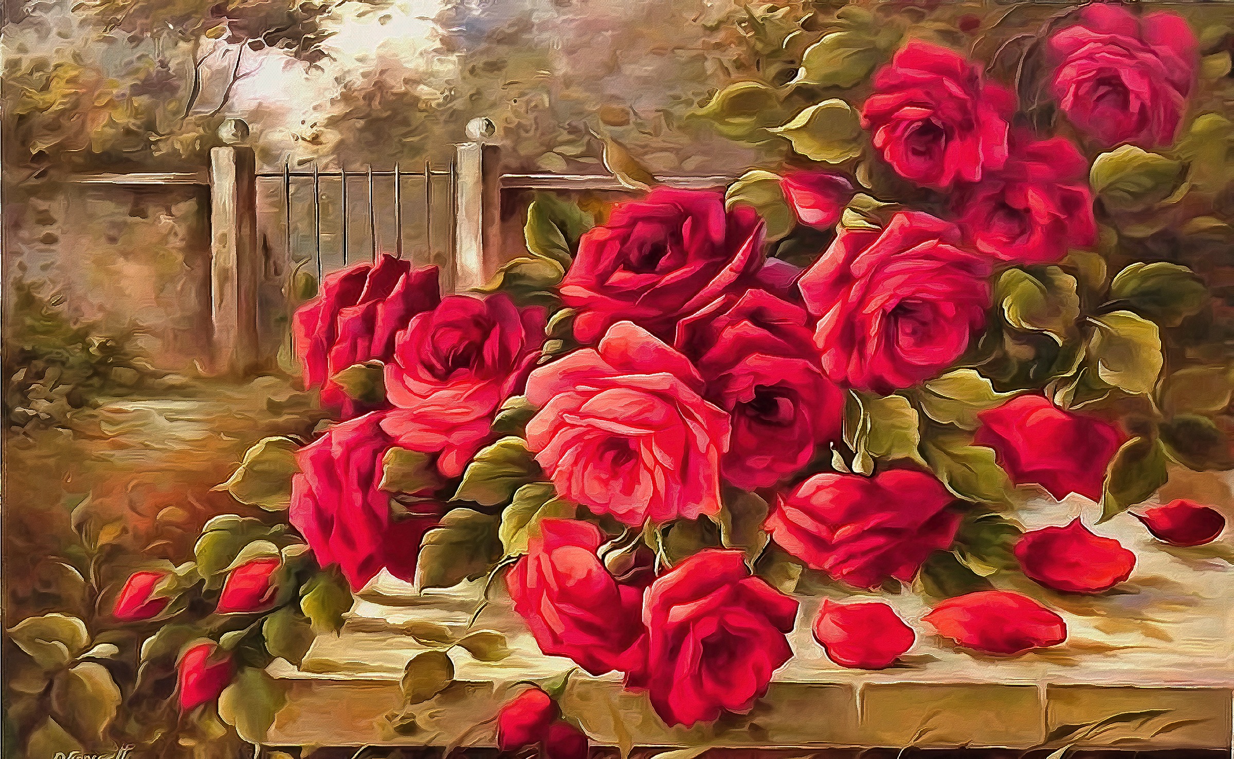 Red Roses Painting Piros Rozsak Festmeny Megaport Media